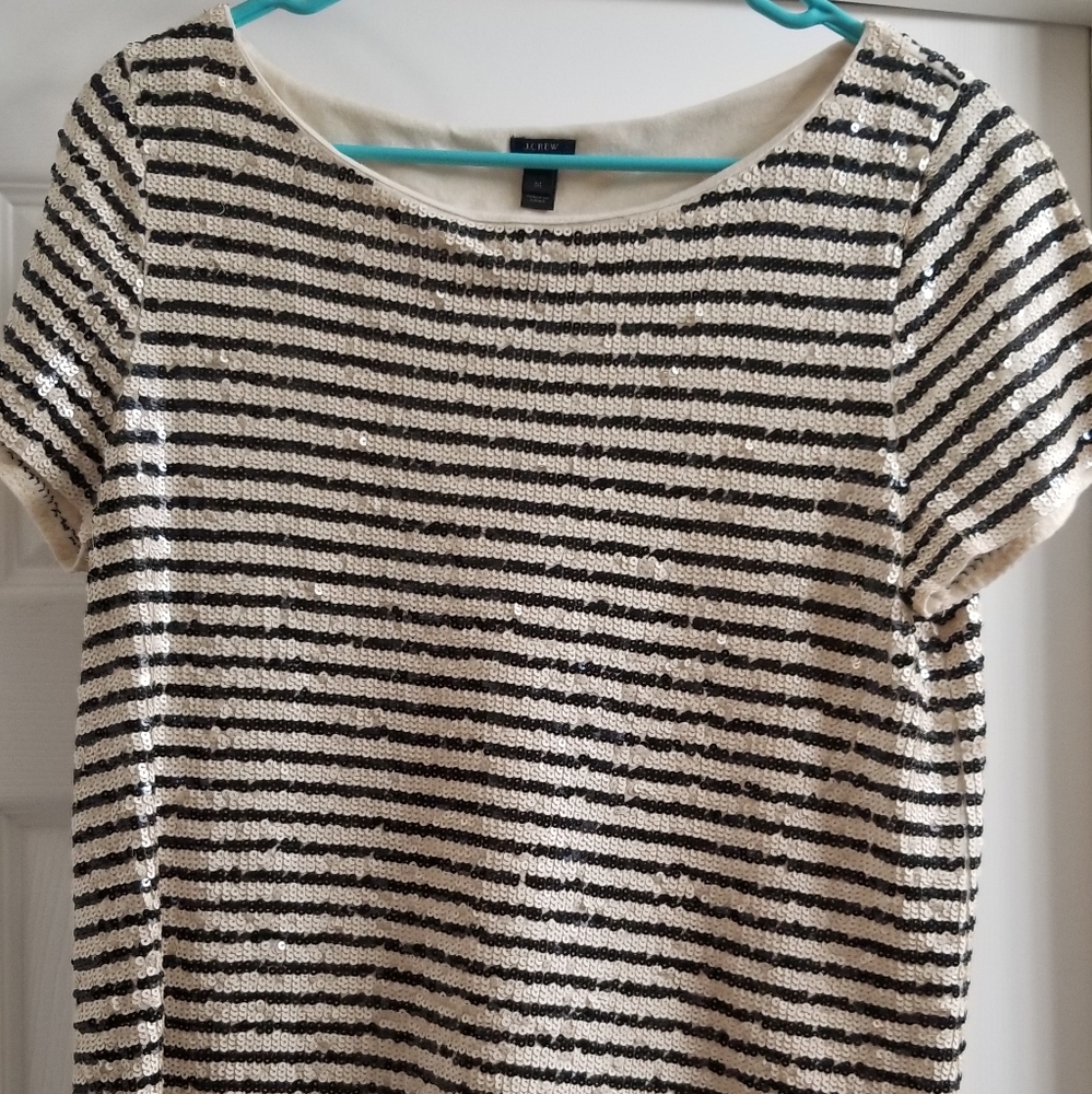 J crew black and white striped sequin top